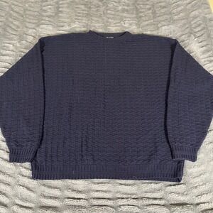 Cape Isle Knitters Men XL Navy Blue Cotton Textured Basketweave Sweater USA Made